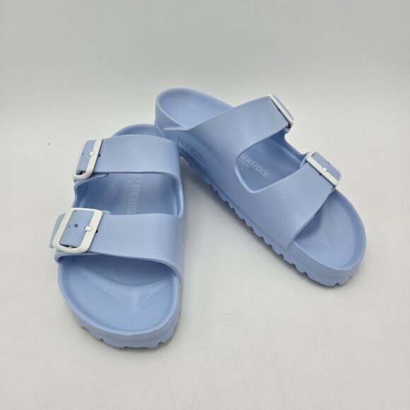 Birkenstock Womens Light Blue Sandals With White Buckles Size 10 US 39 EUC 250lb - Picture 1 of 11